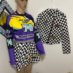 3 Piece Set Jacket Skirt & Coat Racing NASCAR Checkered Flag Girls Size Small